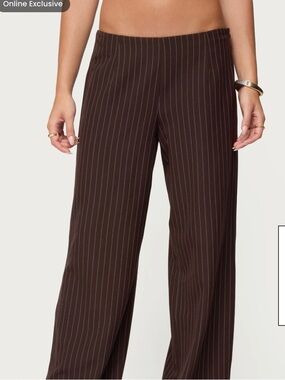 Edikted Brown Pinstripe Wide-Leg Pants